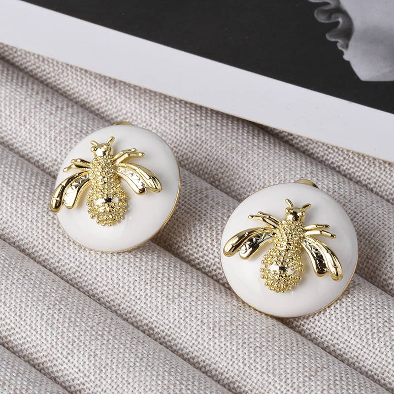 Round Bee Stud Earrings - B. Royal Boutique