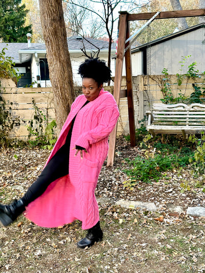 Bubble Gum Pink Cable Knit Cardi DORCAS