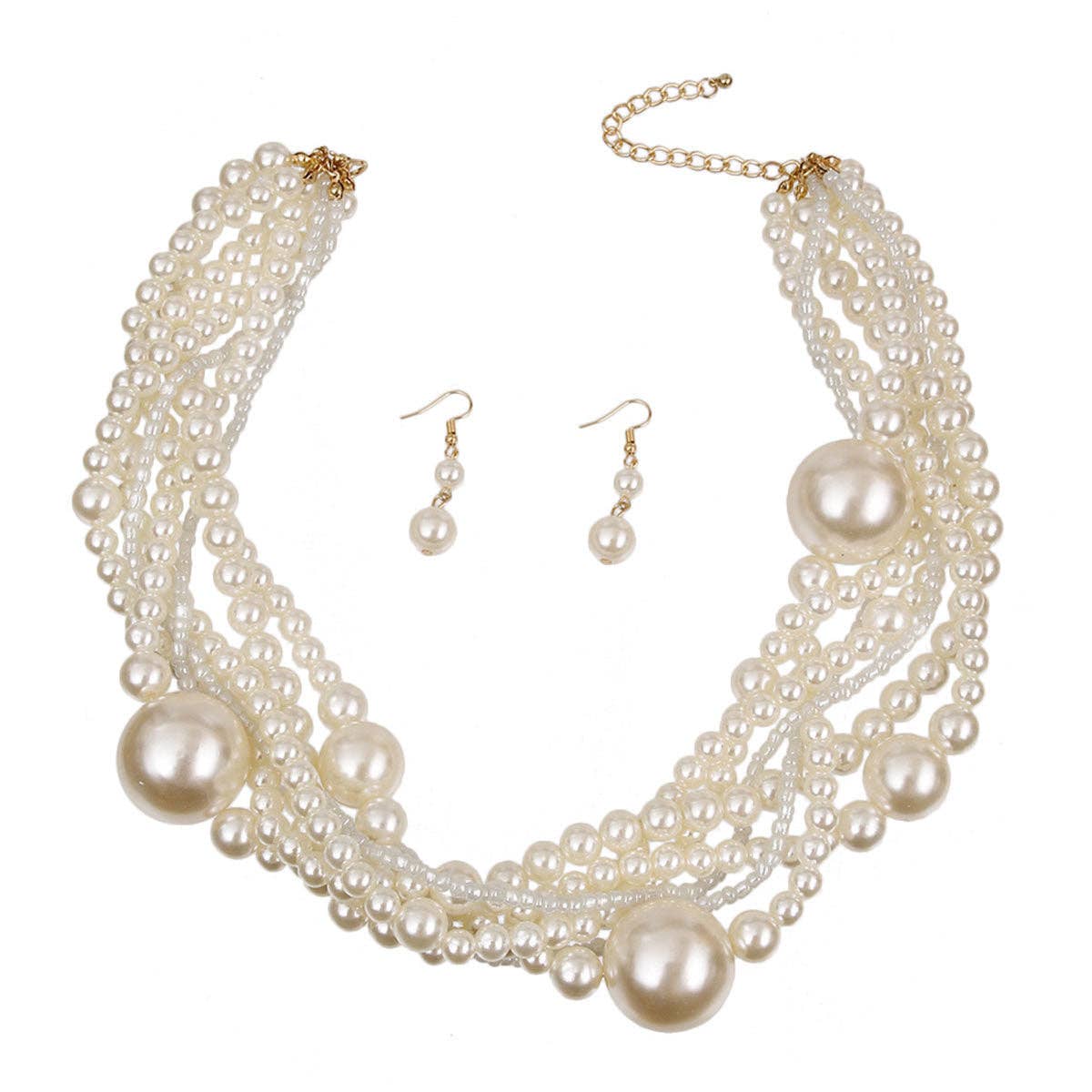 Cream Pearl Twisted Necklace Set - B. Royal Boutique