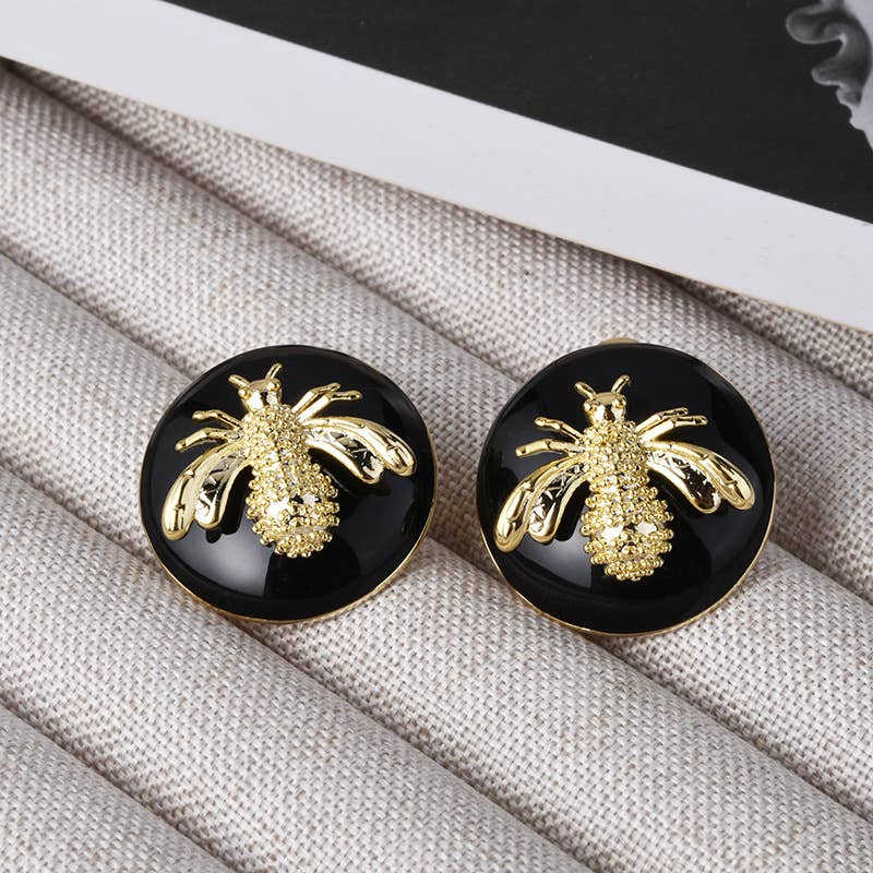Round Bee Stud Earrings - B. Royal Boutique