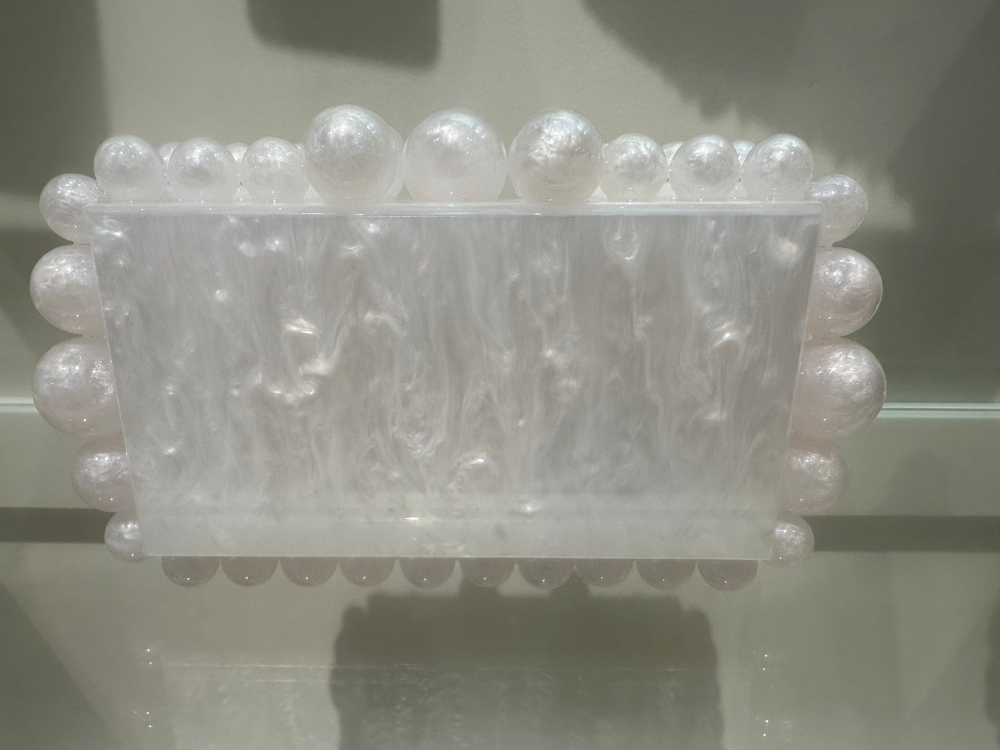 Beaded Marble Box Evening Bag - white