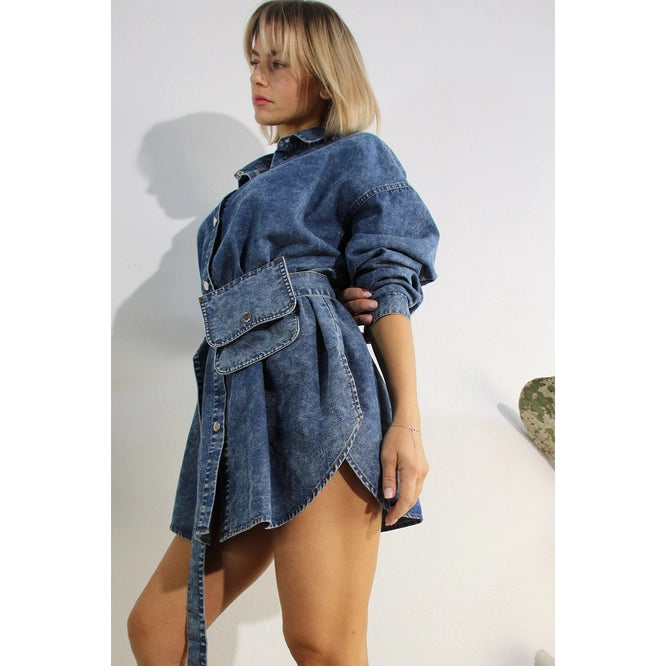ワンピース herlipto Denim Shirt Belted Dress herlipto Denim Shirt Belted Dress Mサイズ - メルカリ