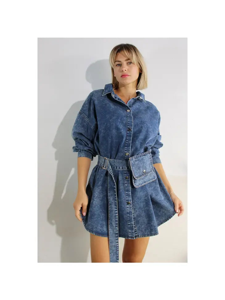 Denim Belted Shirt Dress Mulla