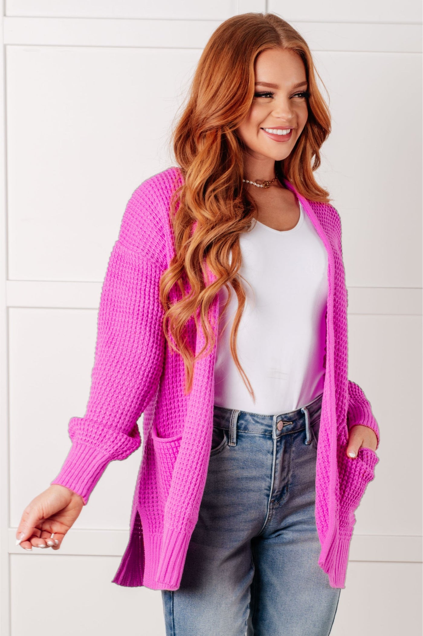 Waffle Pink Pocket Cardi