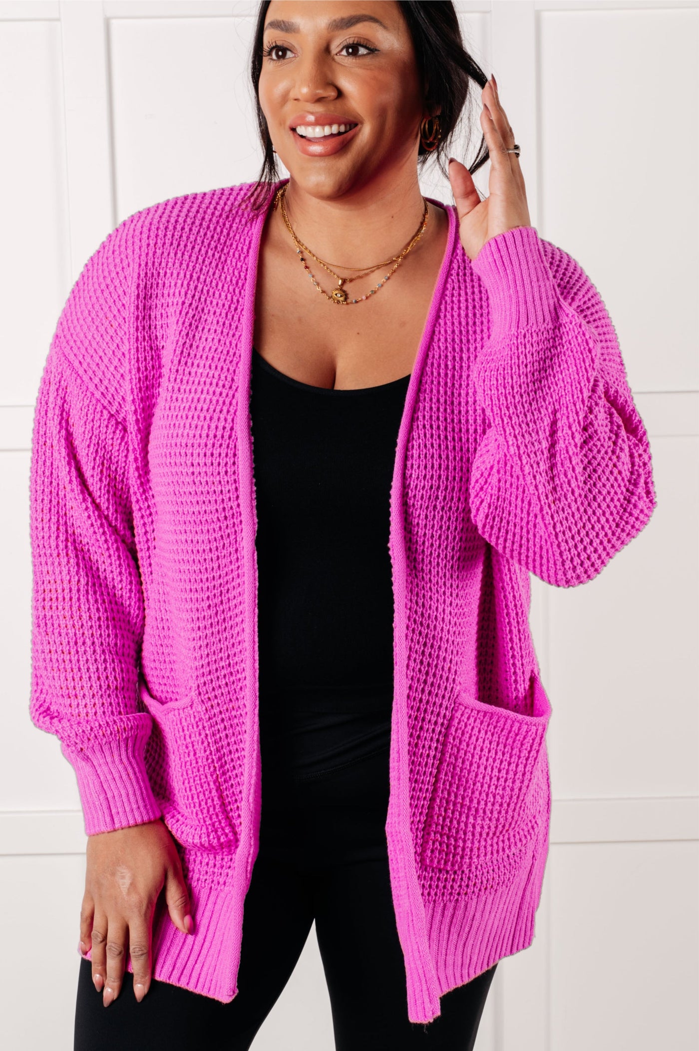 Waffle Pink Pocket Cardi