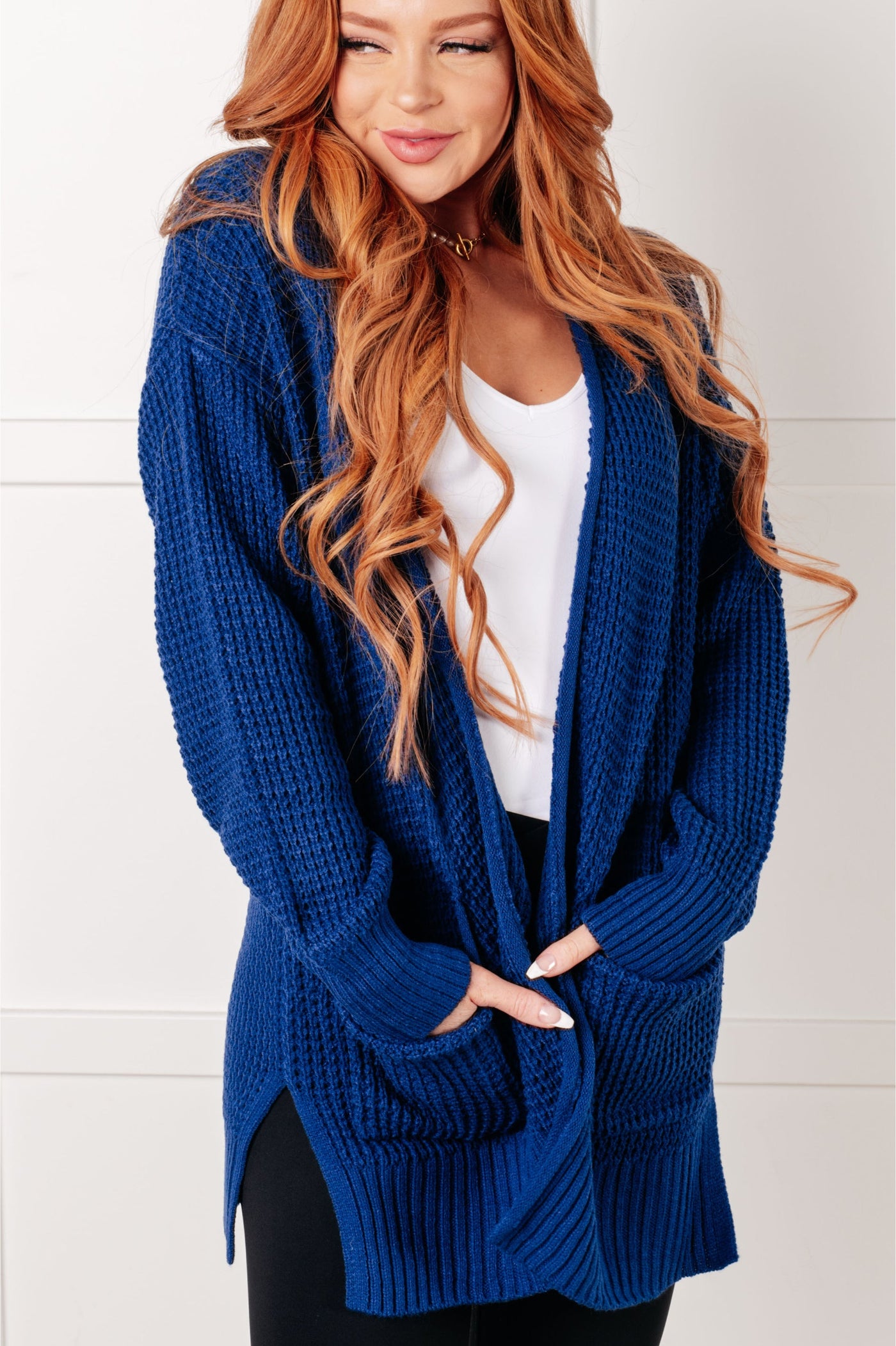 Navy Waffle Cardi