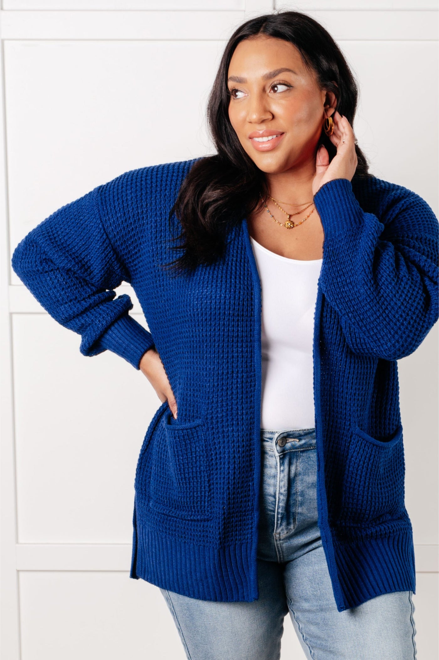 Navy Waffle Cardi