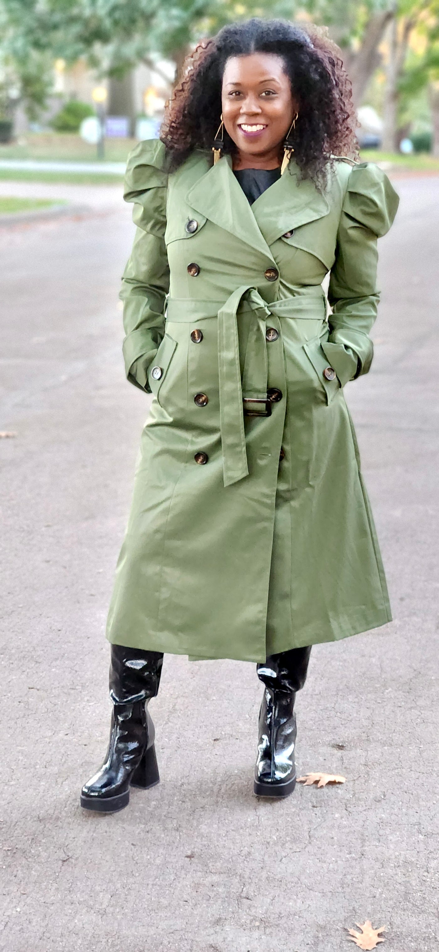 Olive Puff Sleeve Trench Coat B. Royal Boutique