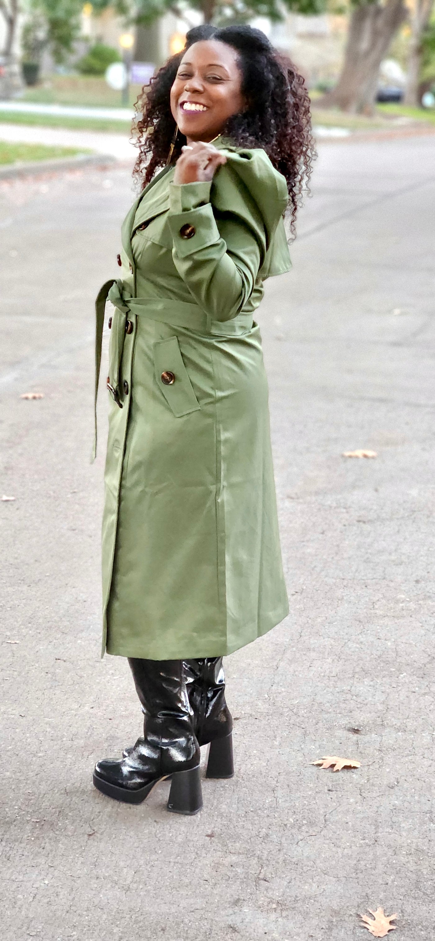 Olive Puff Sleeve Trench Coat B. Royal Boutique