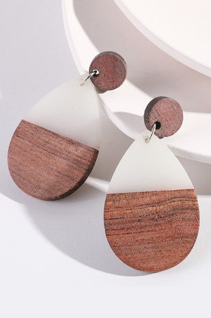 Wood Peardrop Earrings - B. Royal Boutique