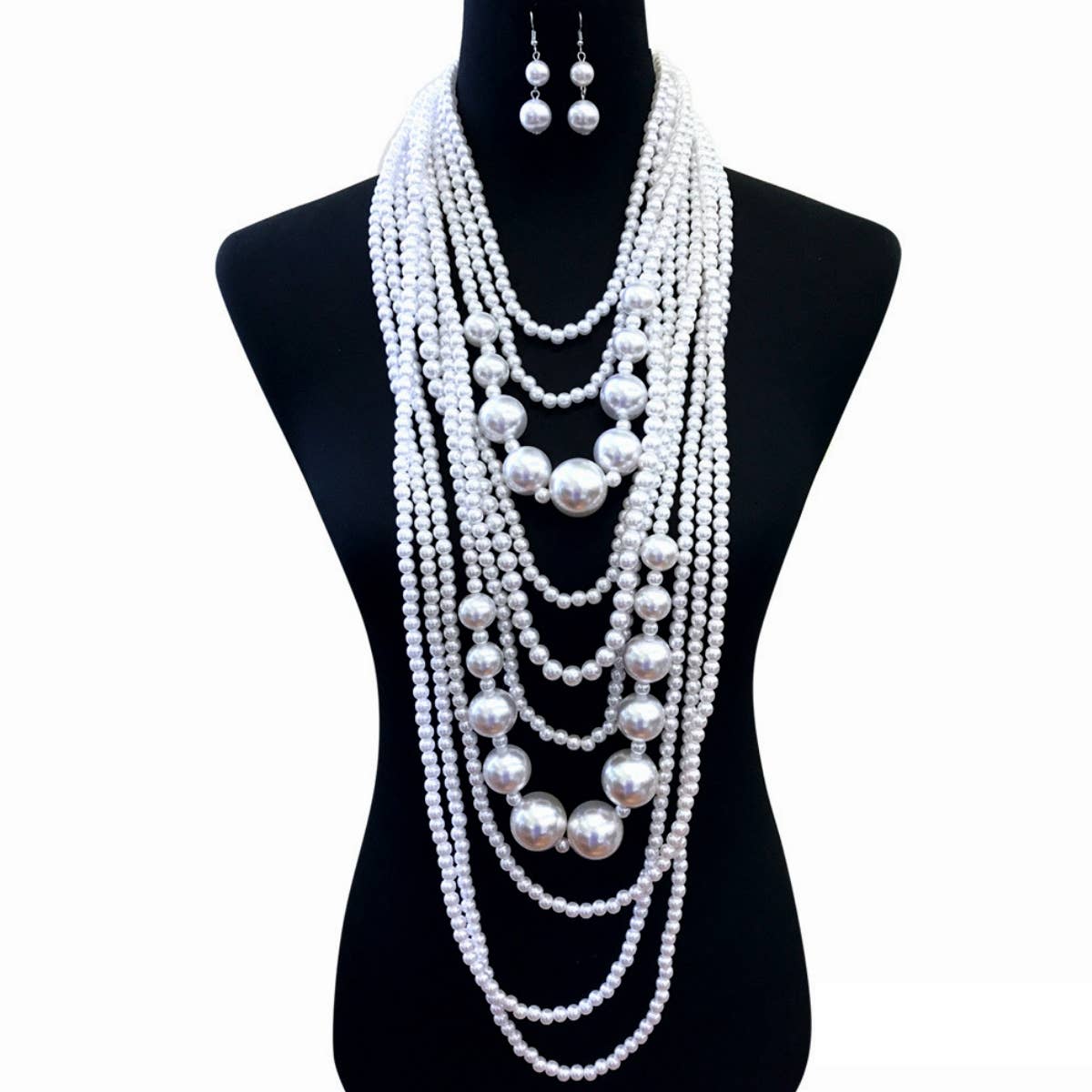 Long Chunky White Pearl Necklace Set - B. Royal Boutique