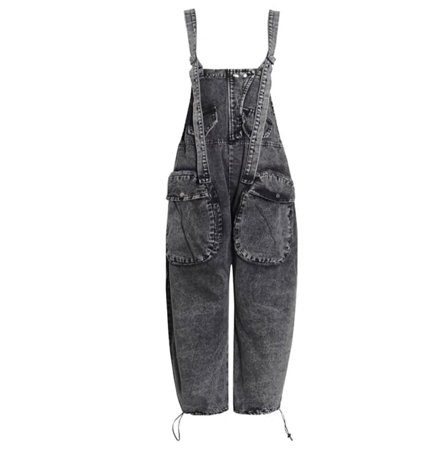 Big pocket, black denim overalls SJ Fashion