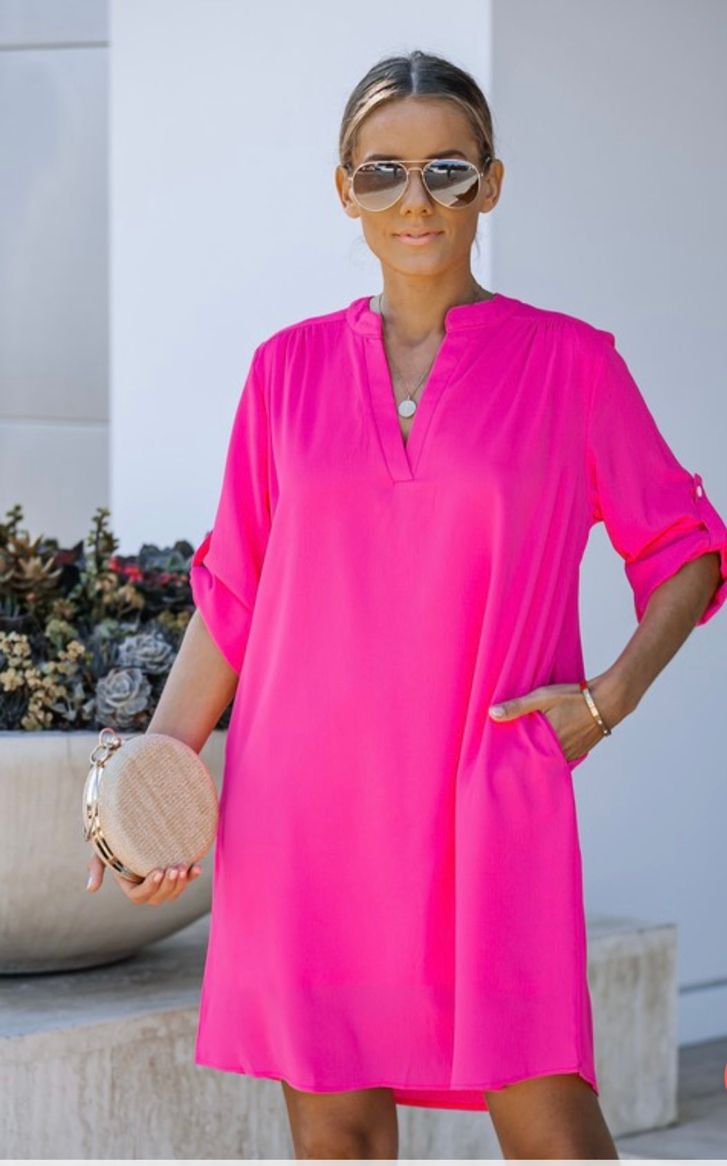 Pink Pocket Shirt Dress Lavender J