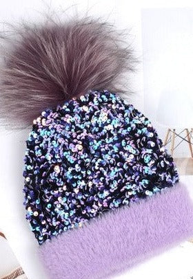 Purple Sequins Beanie Hat